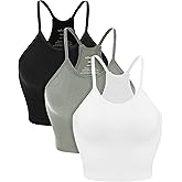 ODODOS Women's Crop 3-Pack Seamless Rib-Knit Camisole Crop Tank Tops