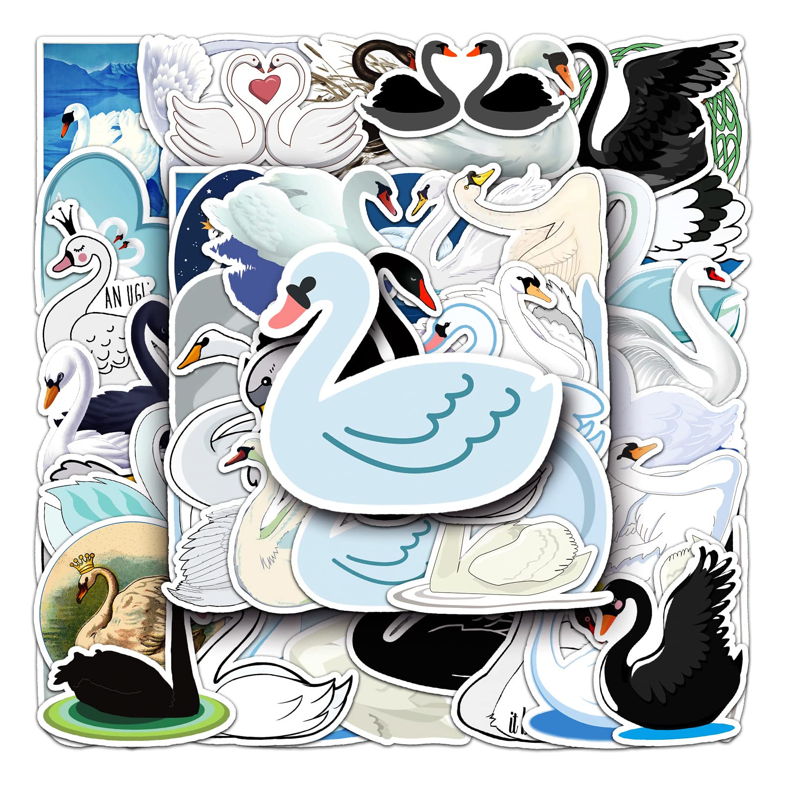 Swan Stickers 50pcs Cute Animal Stickers for Water Bottle Laptop Skateboard Car Bike Luggage Guitar Suitcase PhoneComputer,Vinyl Waterproof Stickers for Teens Kids Girls