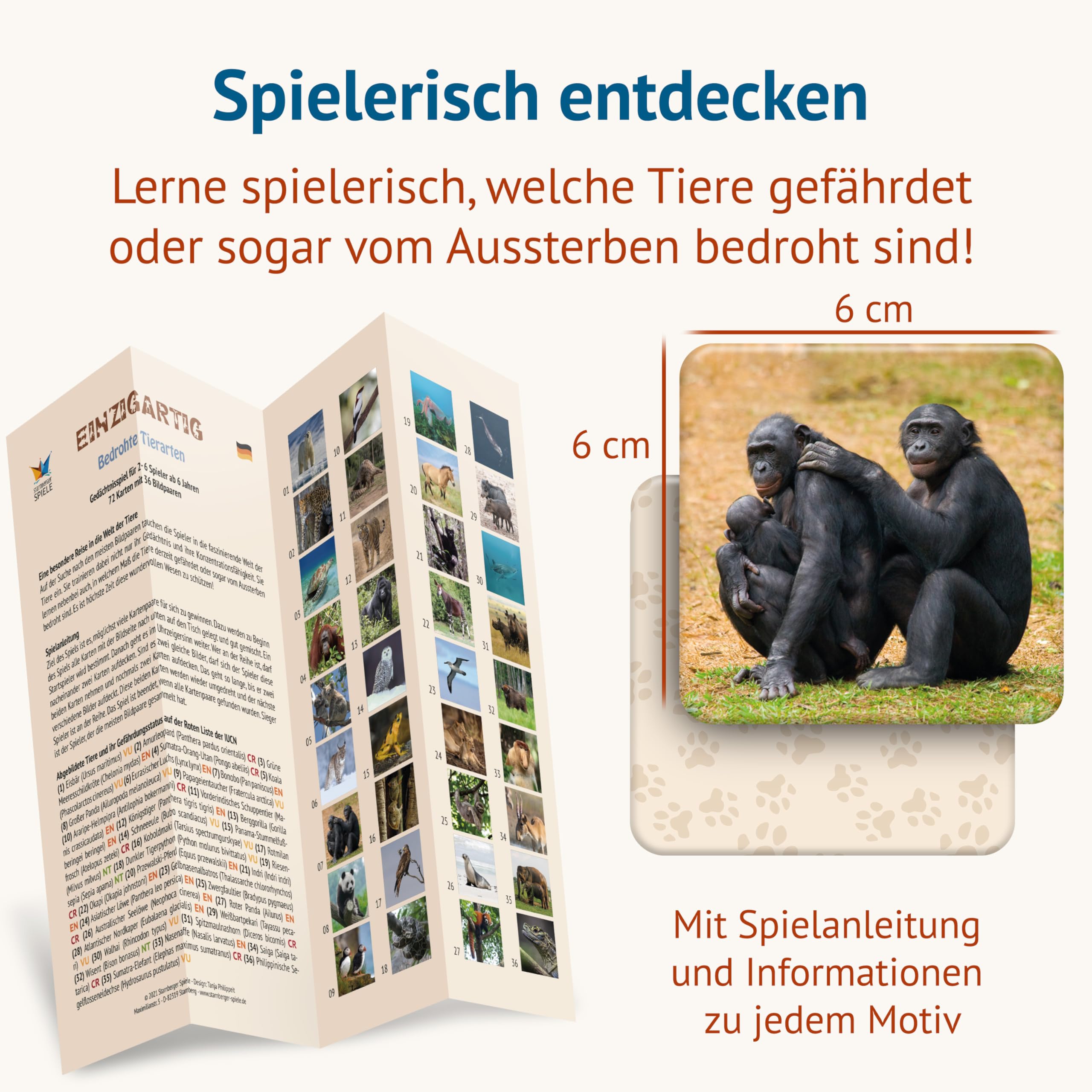 Starnberger Spiele - Einzigartig - Bedrohte Tierarten - Memospiel - Kartenspiel für Erwachsene und Kinder ab 6 Jahren - Geschenk für Tierliebhaber 3