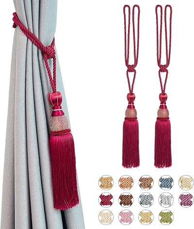 Pretty Jolly 2 Pack Mesh Ball Tassel Curtain Tiebacks Wine Red 27 inch