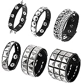 6 Pieces Studded Bracelet, Emo Spiked Bracelets Y2k Black Leather Rivet Punk Bracelet Rock Cuff Goth Bracelets Punk Accessories Halloween for Men Women