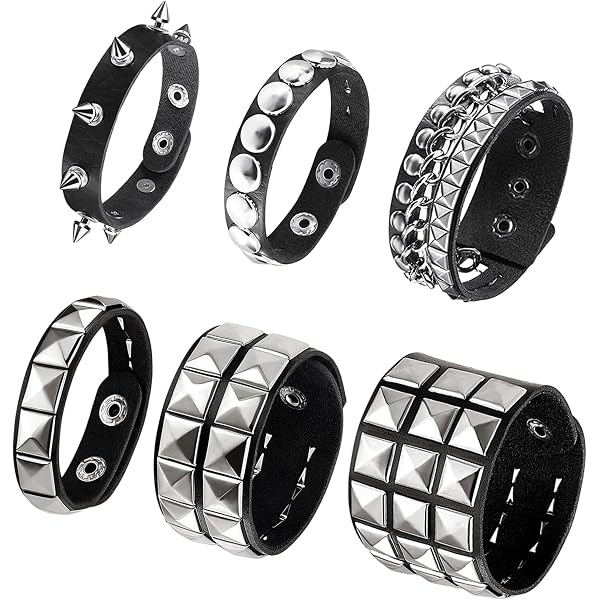 Amazon.com: taffeta alley Leather Studded Spike Bracelets  display picture 2