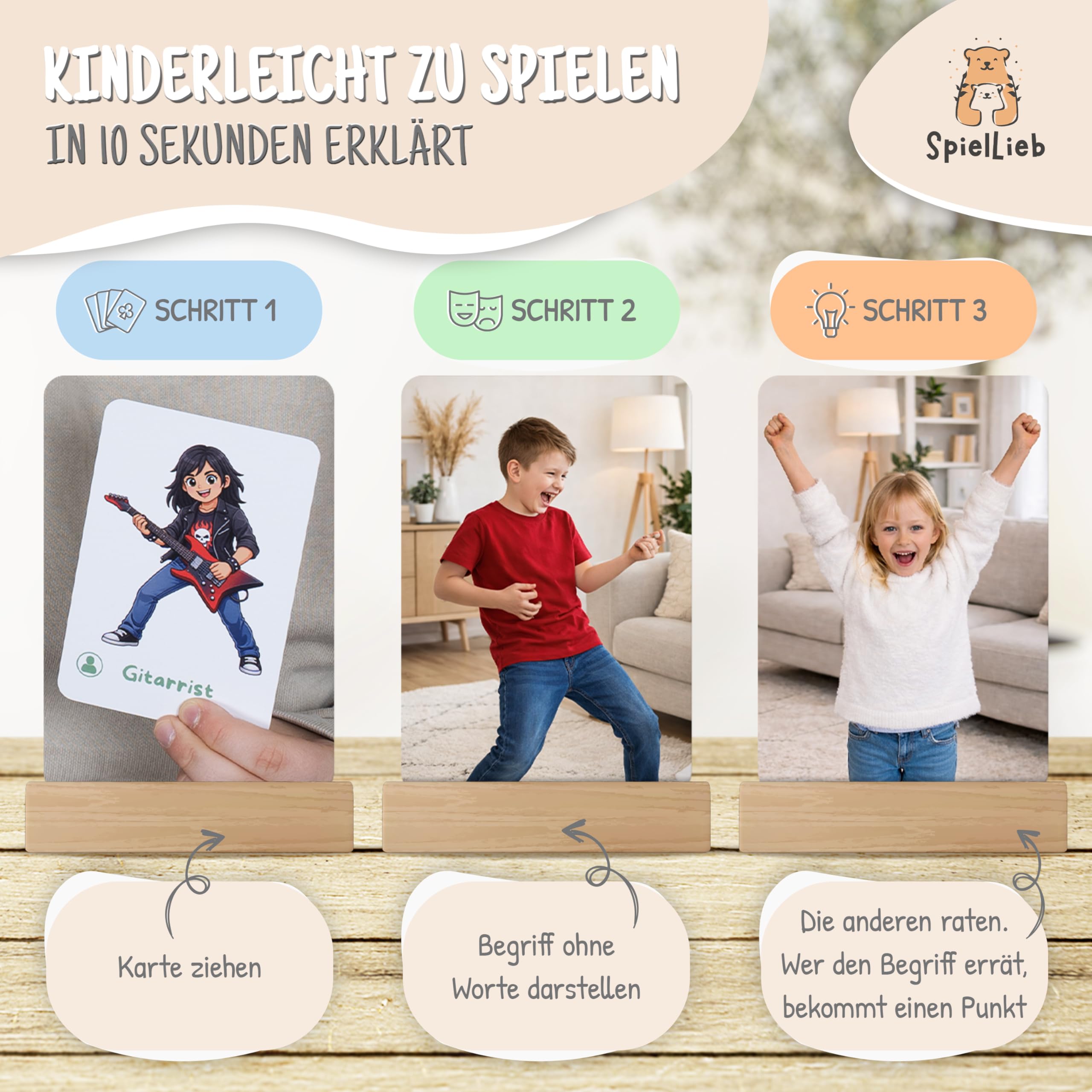 SpielLieb® Pantomime Spiel Kinder - Lustiges Lern- & Ratespiel Kartenset 5