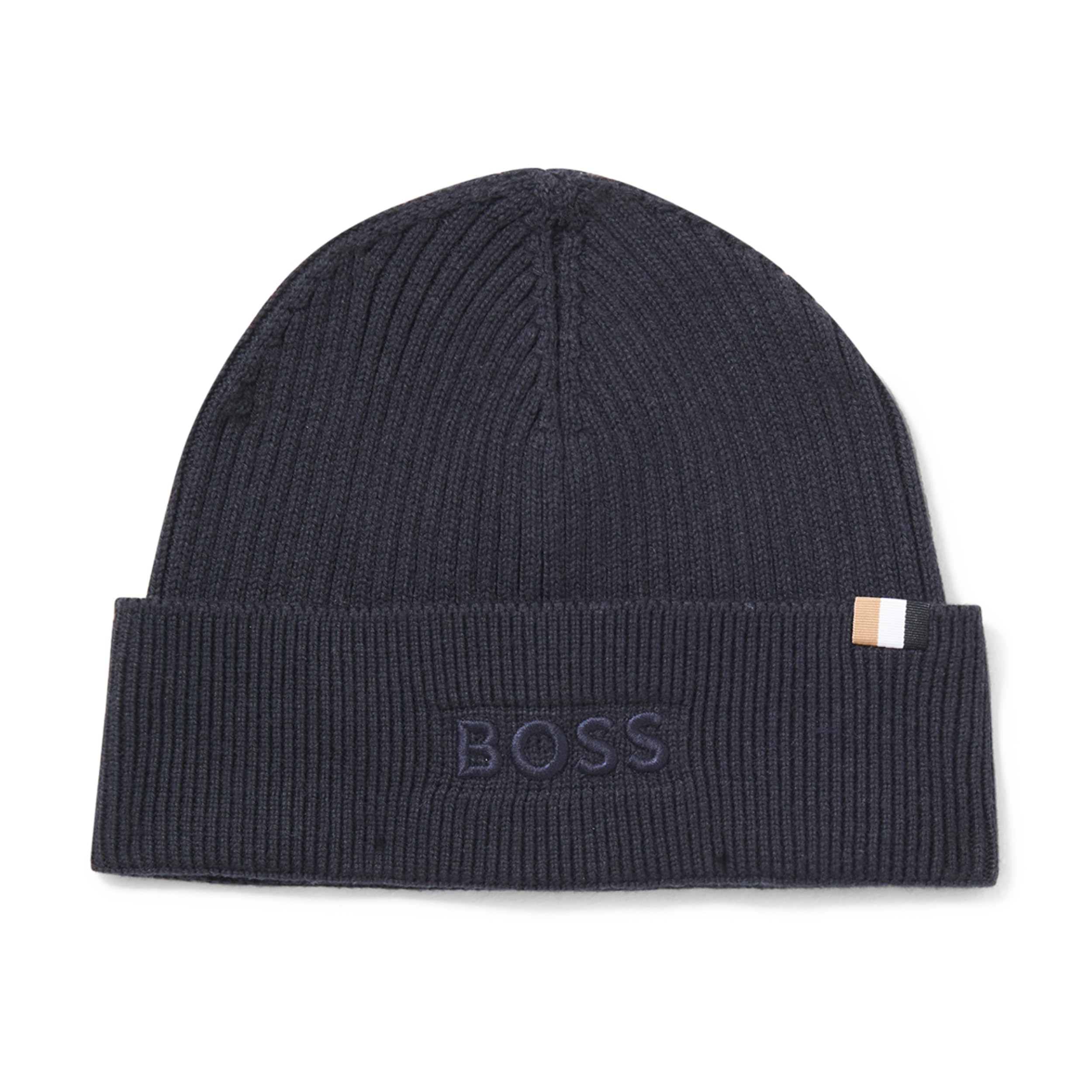 BOSS Magico Ribbed Mixed Material Beanie, Navy, One Size
