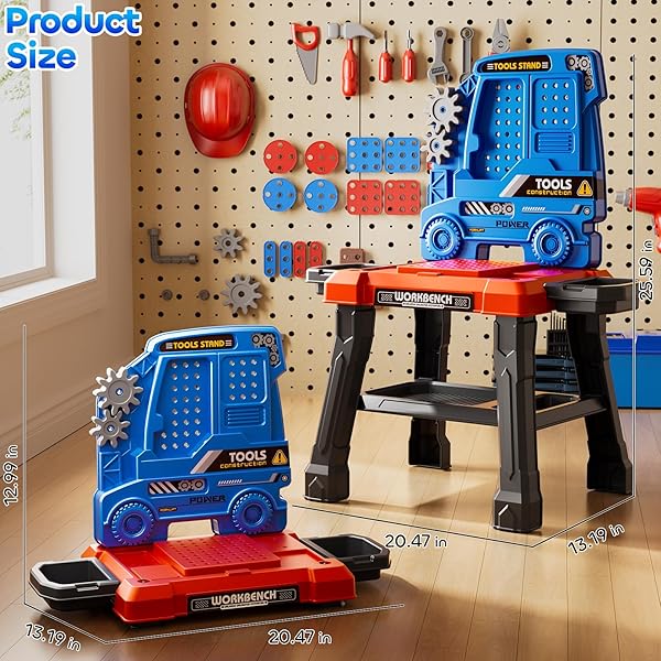 KIZONLY KIDS TOOL TOY PLAYSET WITH ELECTRONIC DRILL SOUND FOR AGED 3 4 5 6 7 8, WORKBENCH TOYS FOR TODDLERS 3-5, PRETEND PLAY TOOL BOX, CONSTRUCTION MECHANIC SET, BIRTHDAY GIFT FOR BOYS GIRLS AGES 3-8