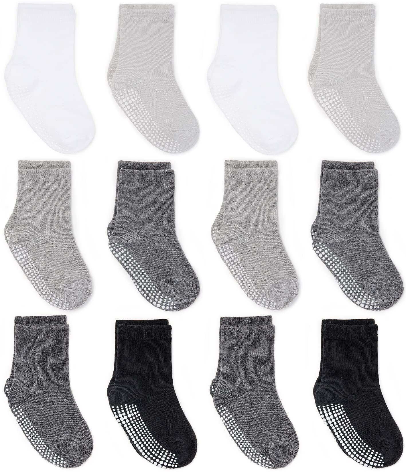 Photo 1 of ZAPLES Baby Non Slip Grip Crew Socks with Anti Skid Soles for Infants Toddlers Kids, Grayscale, 8-10 Years