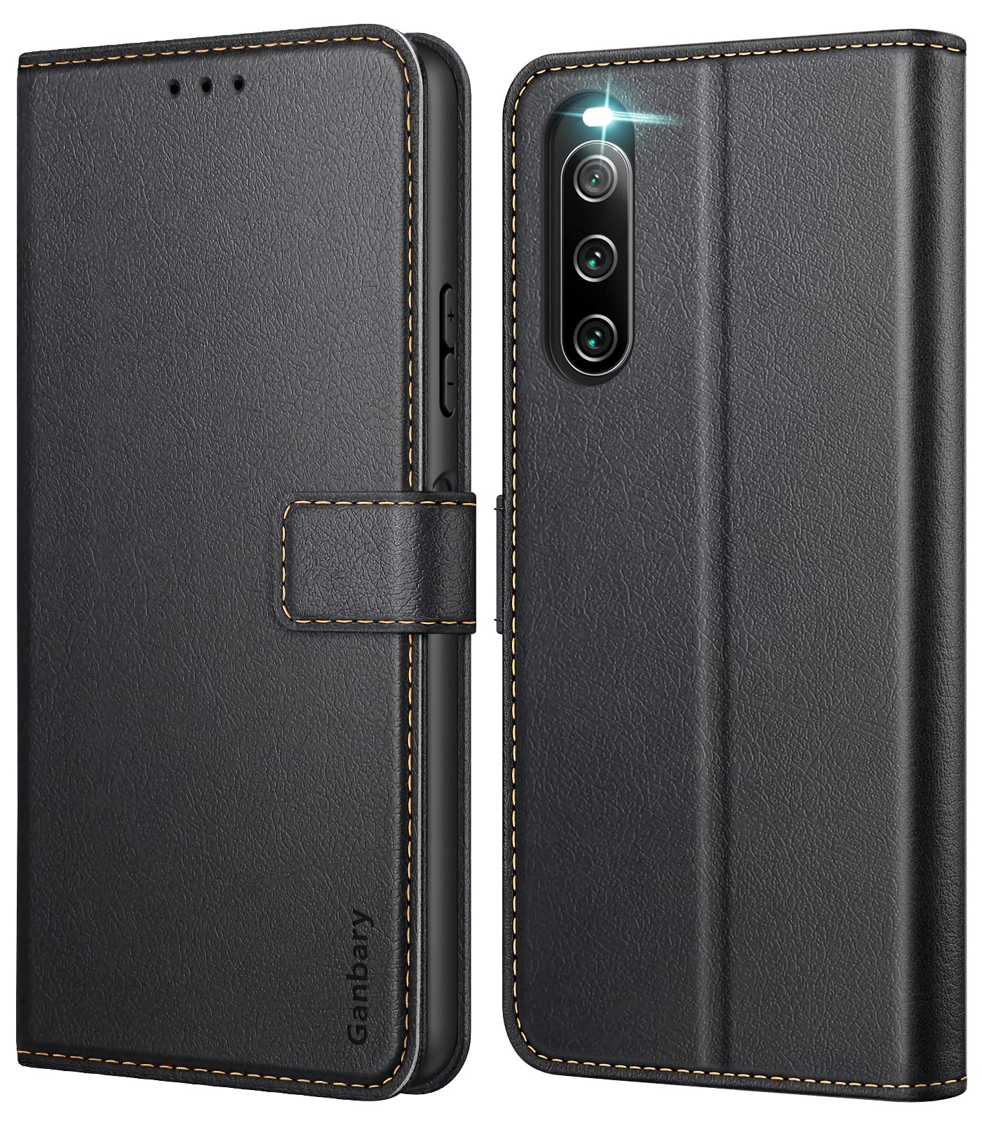 Ganbary Case Compatible with Sony Xperia 10 IV, Premium PU Leather Flip Wallet Case [Full Protection] [Card Slots] [Kickstand], Black — image 1