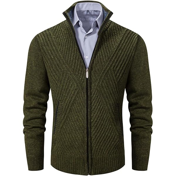 Vcansion Men's Casual Slim Fit Full Zip Thick Knit Cardigan