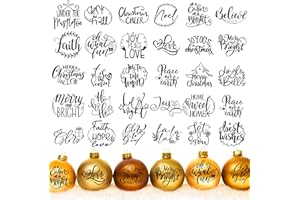 NEZYO 30 Pieces Vinyl Christmas Decals Holiday Scrapbooking Inspired Word Sticker Black Blessing Words Decals Greeting Vinyl Sticker for Window Ball Bottle Ornaments Planner Decor, 30 Styles