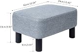 IBUYKE Small Footstool Linen Fabric Pouf Ottoman with Pine Wood Legs Light Grey view 3