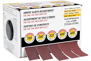 LotFancy Emery Cloth Roll, 5 Grits Sandpaper Assortment, 150 240 320 400 600 Grit Assorted Sand Paper with Dispenser, Wet Dry