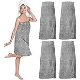 Tigeen 4 Pcs Spa Wrap Towel Wrap for Women Spa Robe with Adjustable Closure Elastic Top Lightweight Cover for Bath Shower(Gray,Stripes)