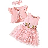 Renotemy Newborn Baby Girl Flower Dress Toddler Boho Tutu Tulle Dress Princess Wedding Birthday Party Dresses for Girls 3M-3T