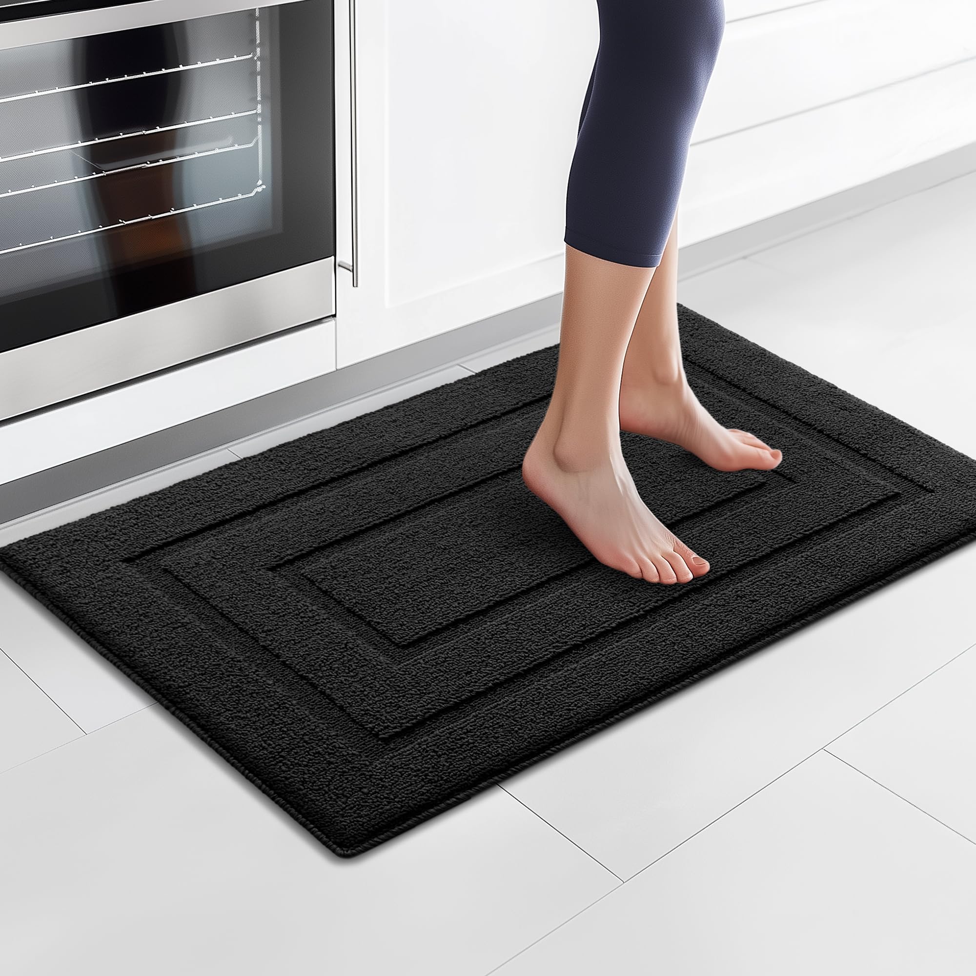 GRANNY SAYS Kitchen Mats for Floor, Kitchen Rugs Non Slip Washable, Thick Sink Rugs Floor Mats for Laundry Hardwood Floors, Washable Small Carpet Low Profile, 32'' x 20'', Black