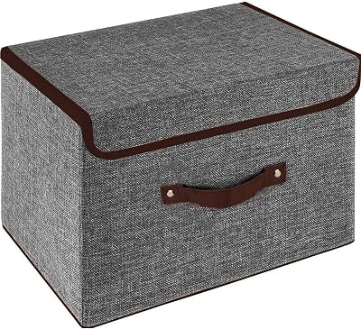 OWill Foldable Storage Boxes with Lids Grey 25x19x16 cm
