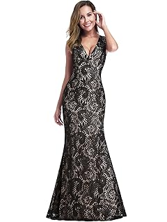 Ever-Pretty de Gala Vestido de Noche Estampado Floral Largo Encaje Cuello en V para Mujer 00940