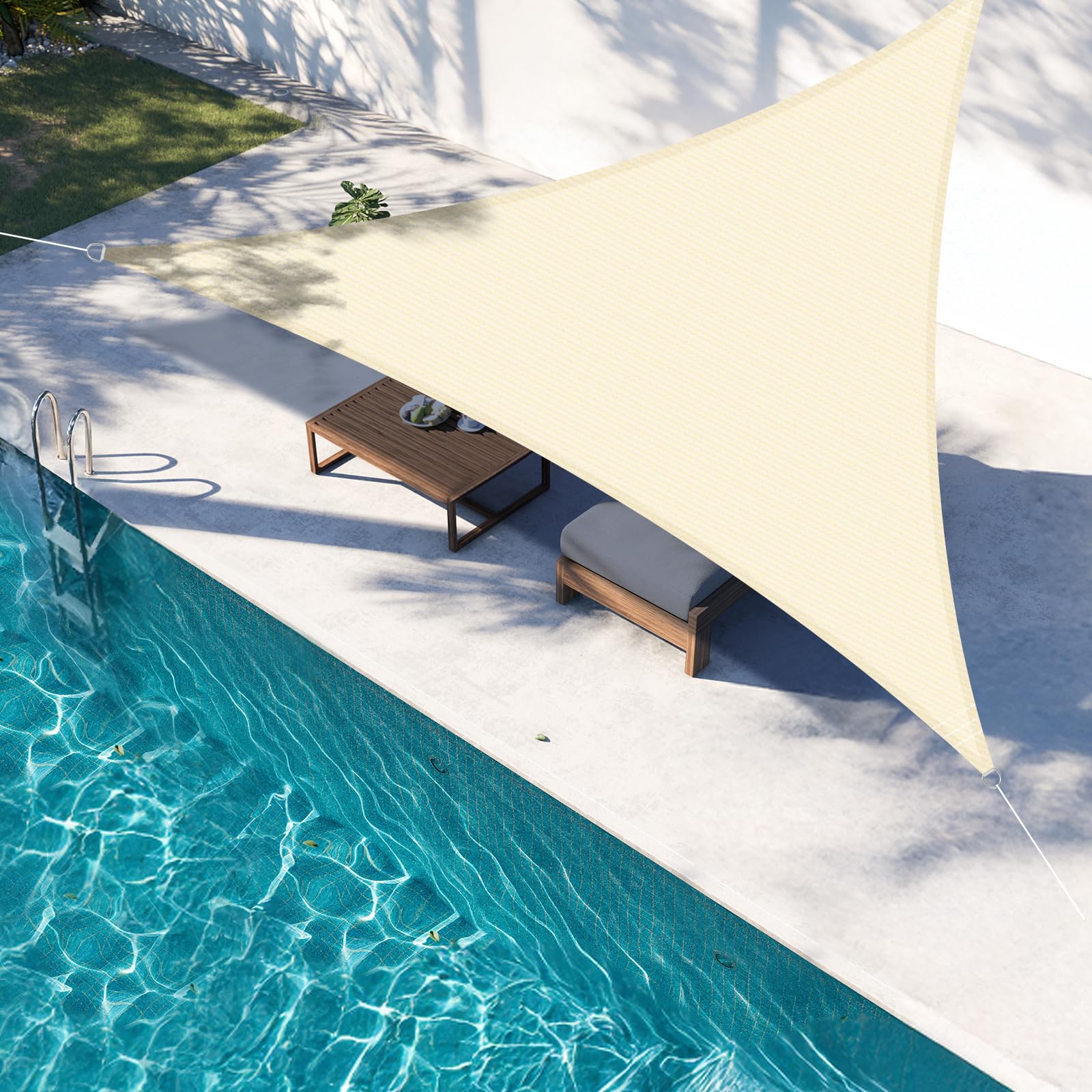 LOVE STORY Sun Shade Sail 3x3x3m Triangle Shade Cover Cream Canopy with Hardware Kit - Curved Sunshade Cloth Awning,Permeable Shade Fabric(HDPE) 95% UV Protection for Outdoor Patio Porch Backyard