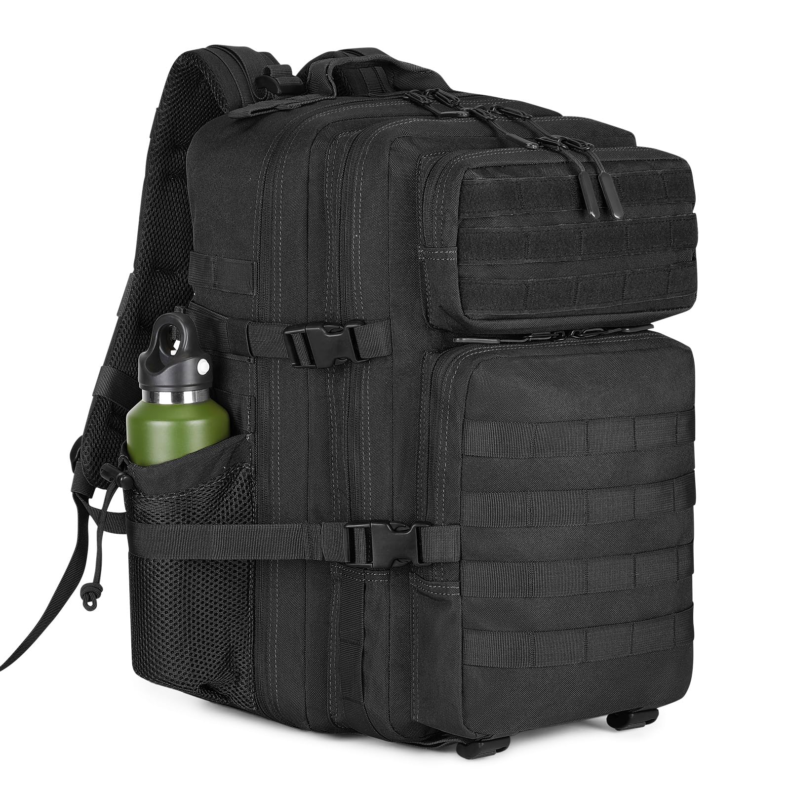 HUNTVP Tactical Backpack Mens, Military Backpacks 45L, Large Black Hiking Rucksack For Men Women, Molle Army Back Pack Bag, Travel Rucksacks For Camping Fishing Hunting Gym Motorcycle Sports