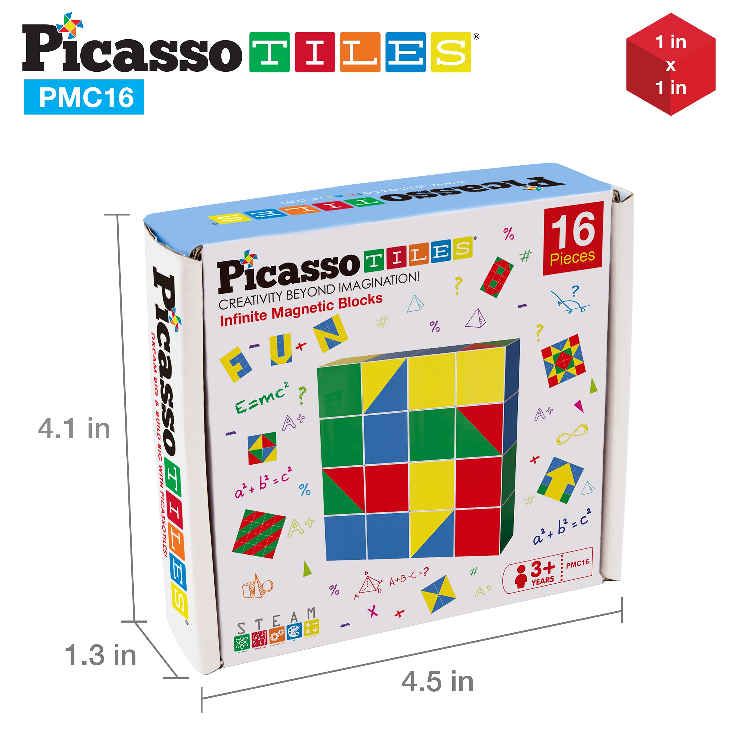 Picasso Cubes 16 Piece Magnetic Puzzle Game Magic Cube Puzzles Brain Teaser Set Kids Toy Magnet Pattern Block Matching Toys with Free Ideabook 100+ Inspirations Included STEM Learning Early Education