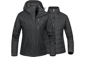 CREATMO US Women's 3 In 1 Waterproof Ski Jacket Windproof Snowboarding Jacket Warm Winter Snow Coat Raincoat