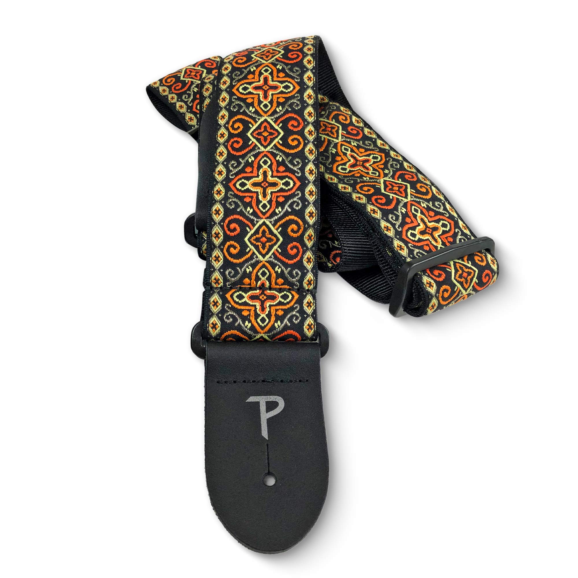 Perri’s Leathers Ltd. - Guitar Strap - Nylon - Jacquard – Orange Cross - Adjustable - for Acoustic/Bass/Electric Guitars - Made in Canada (TWS-6726)