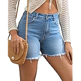 PUXODA Jean Shorts for Women High Waisted Denim Shorts Stretchy Ripped Trendy Casual Frayed Hem