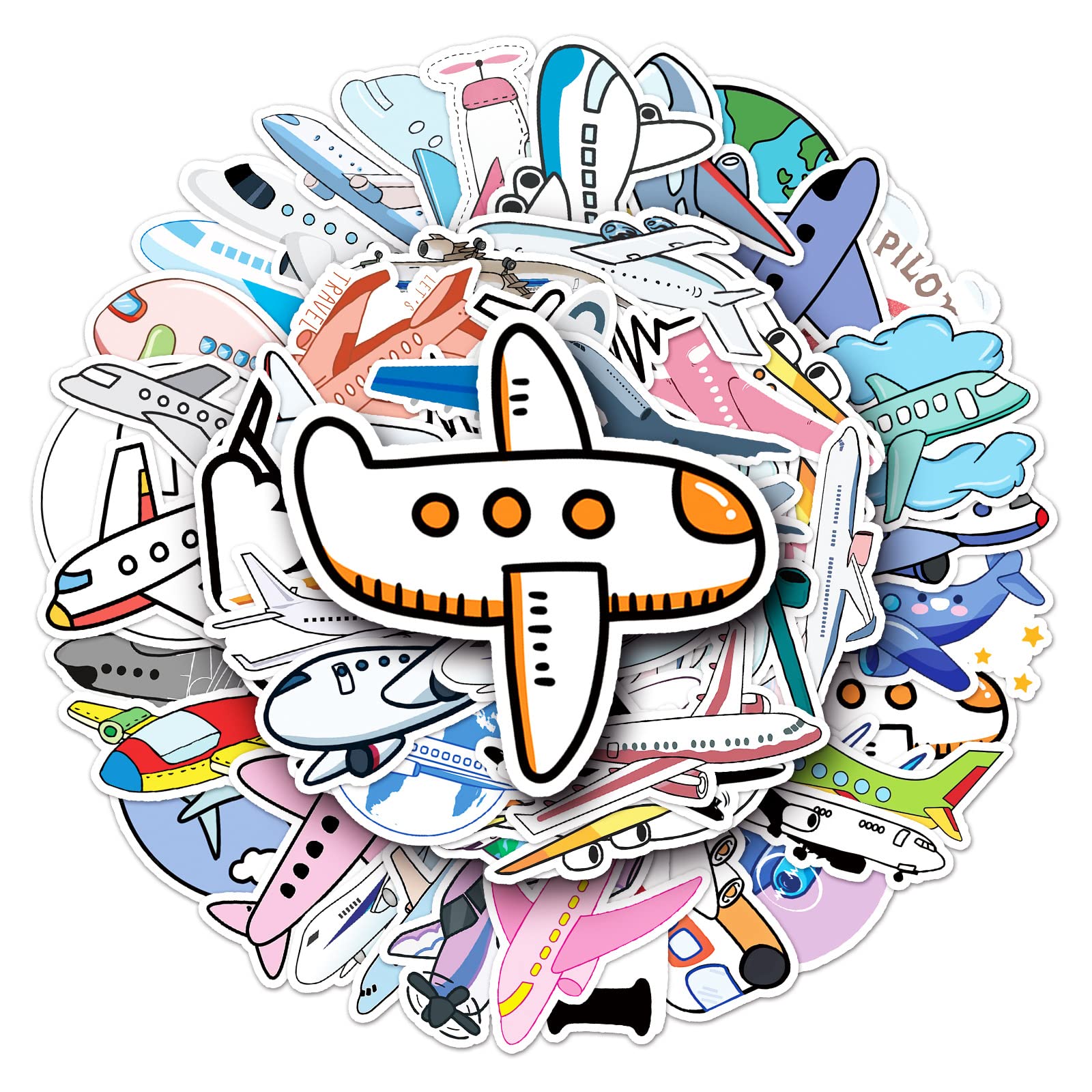 Aircraft Stickers (50 PCS) - Waterproof, Vinyl Stickers for Laptop, Water Bottle, Scrapbook, Skateboard, Bike & Dairy - Gift for Children, Teens, Adults, Girls & Boys
