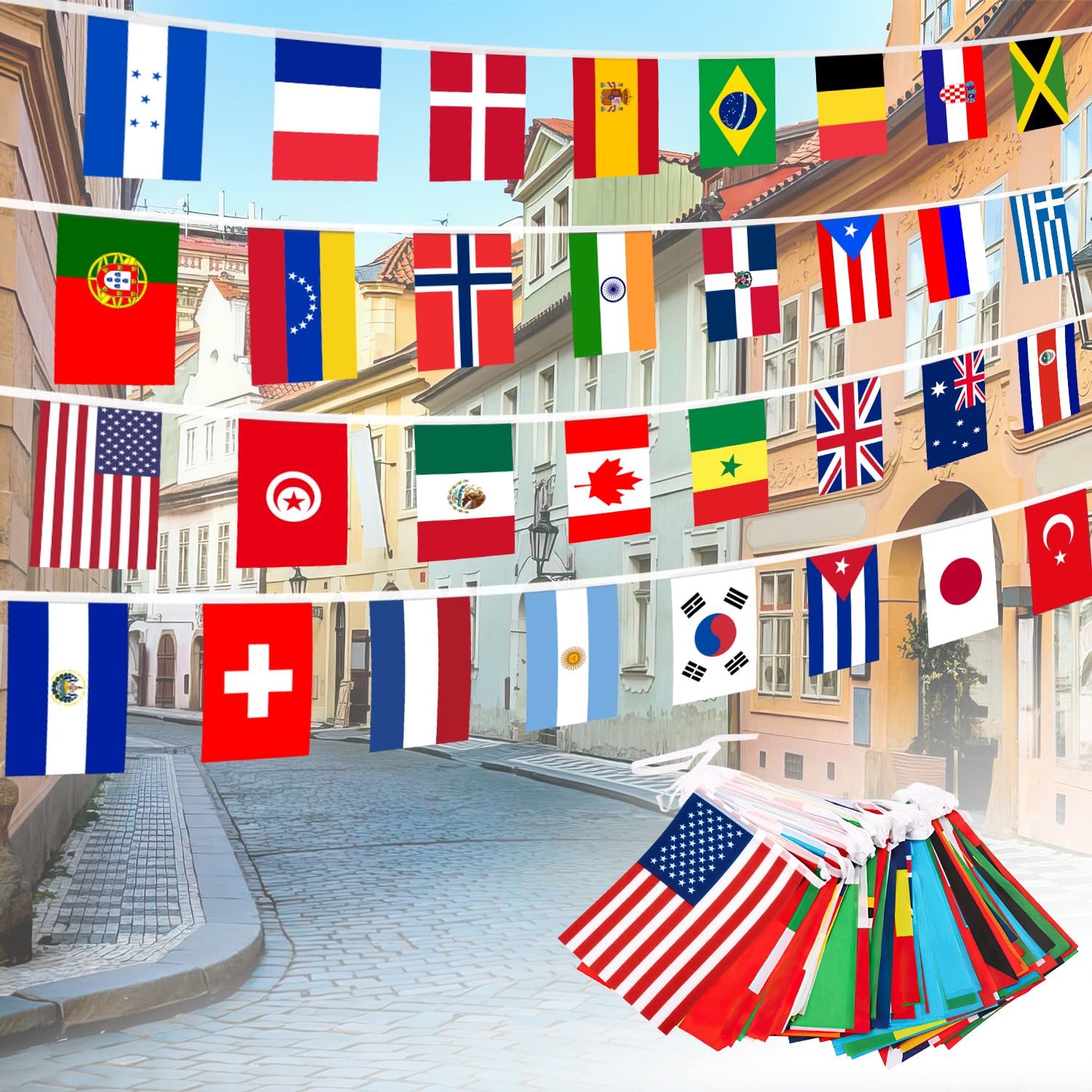 Photo 1 of 100 Countries String Flag – 84Ft World Flag Banner for Party Decorations, Sports Clubs, Classrooms, Bars, and Festivals – International Bunting for Global Celebrations