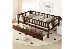 Harper & Bright Designs Twin Size Daybed with Two Drawers, Wood Kids Twin Platform Bed Frame with Storage and Rails, No Box Spring Needed, Easy Assembly (Twin Size, Walnut)
