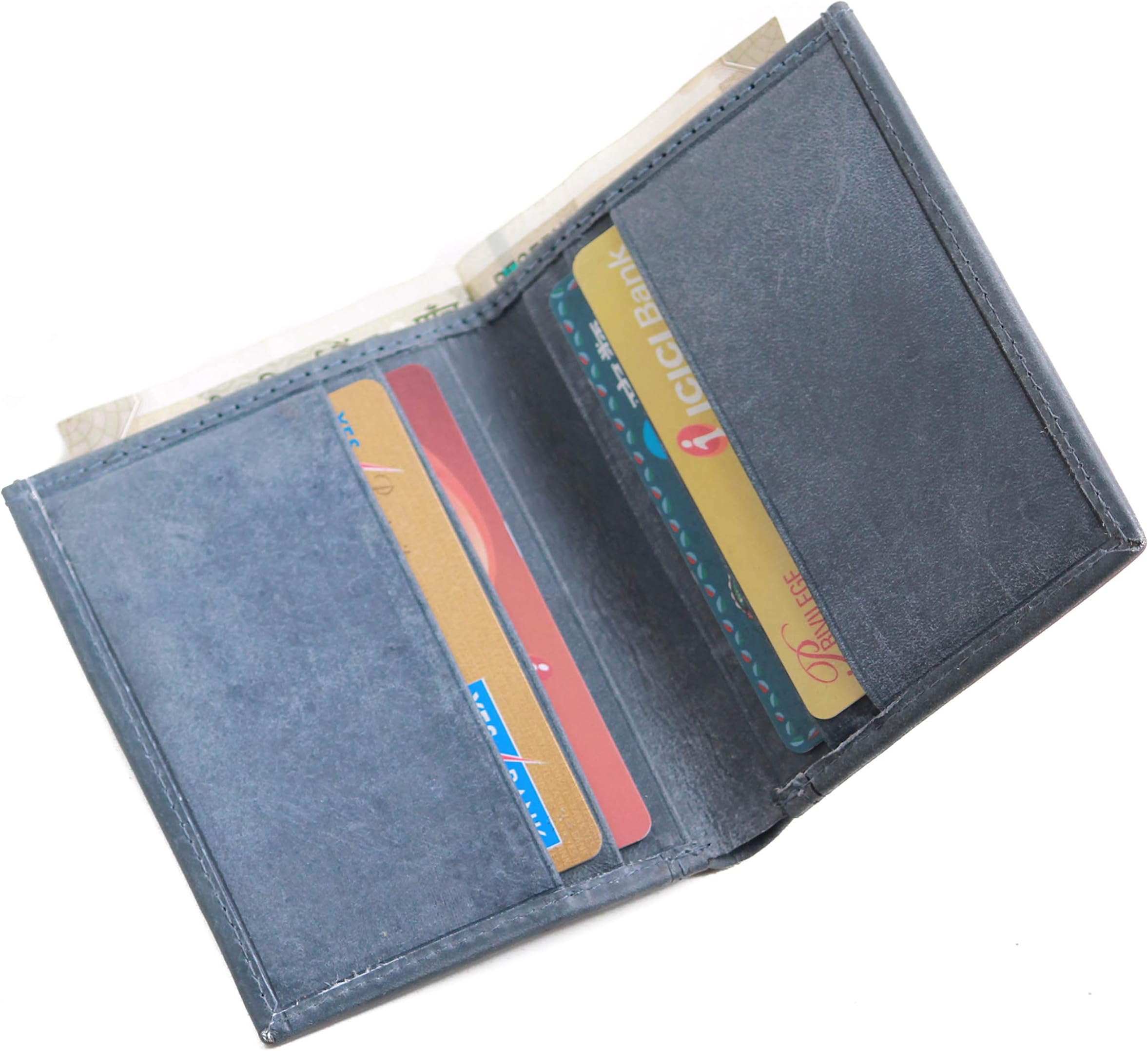 Husk N Hoof Leather Bi-Fold Credit Card Case Blue