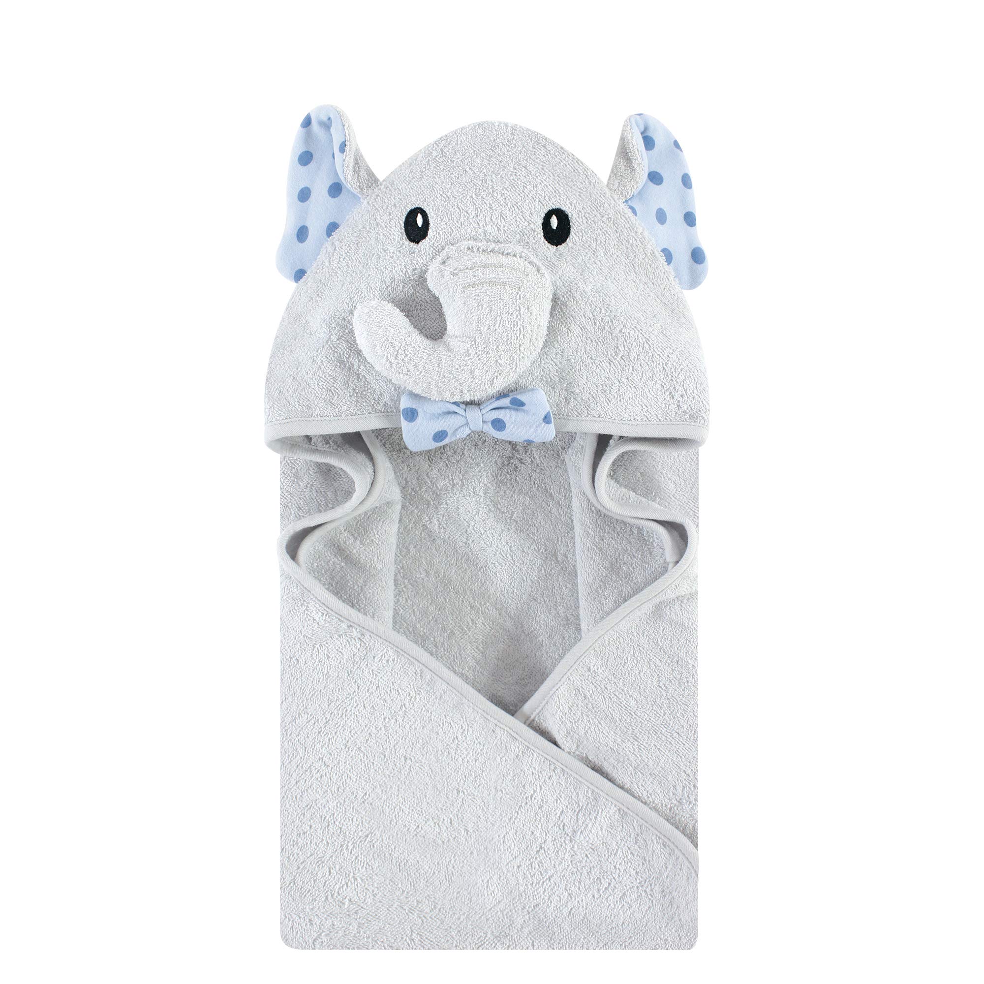 Photo 1 of Hudson Baby Unisex Baby Cotton Animal Face Hooded Towel, Blue Dots Gray Elephant, One Size