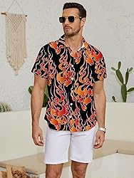 LuckLemocor Flame Button Up Shirt Men Short Sleeve