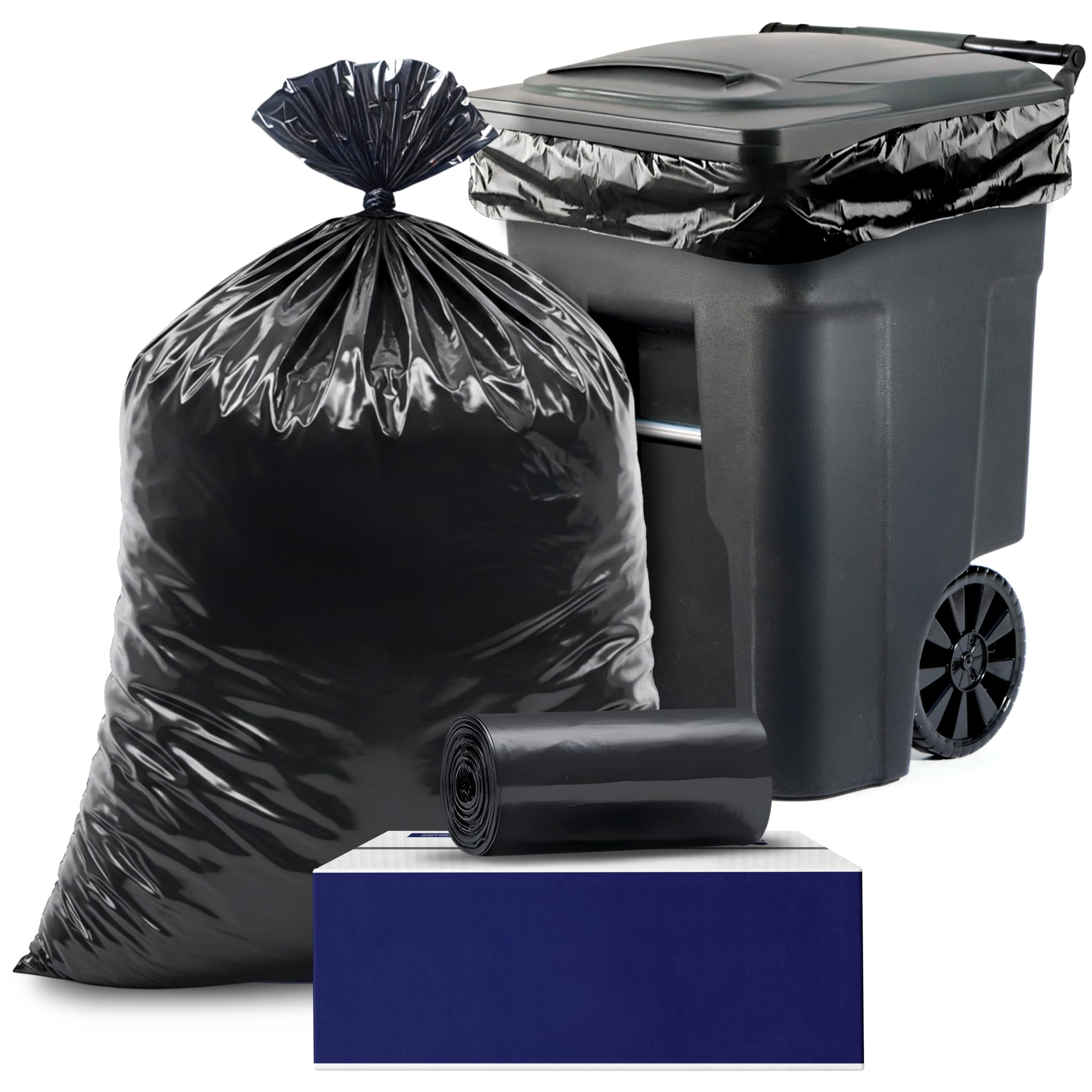 Photo 1 of Plasticplace 95-96 Gallon Heavy Duty Black Trash Bags - Contractor Grade, Extra Large Garbage Bags for Construction & Outdoor Trash Cans, 1.2 Mil Thick, 61” x 68” (15 Count Roll)