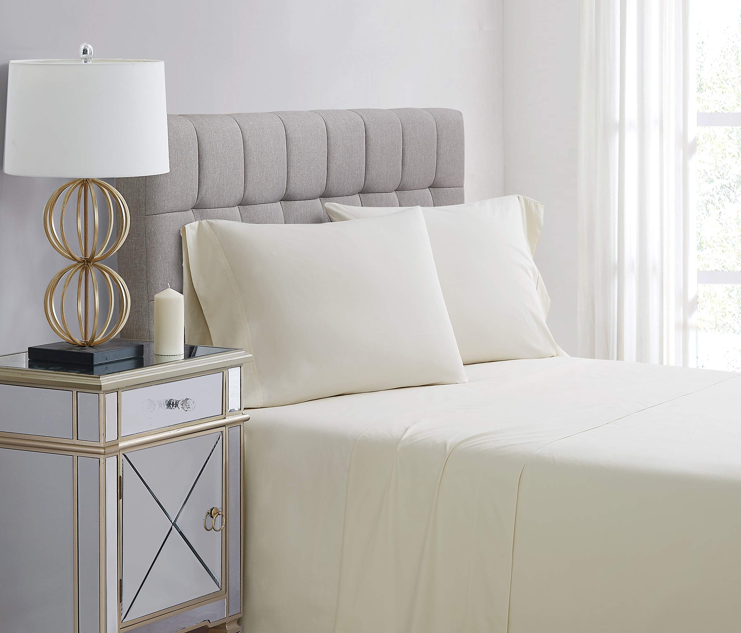 Charisma Queen Sheet Set, 400TC Percale Cotton, Vanilla Ice