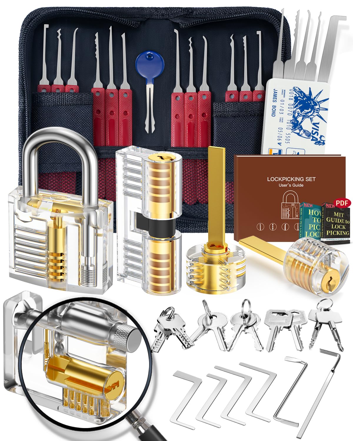 37+5 Piece Lock Picking Set, [2024 Newest Pioneer Edition & New Lockpick Experience] Eventronic Lock Picking Tool Kit with 5 Transparent Training Padlocks, Manual for Beginner and Pro Locksmiths