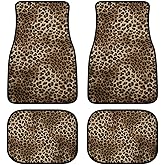 Leopard Print Car Floor Mats Set of 4,Leopard Animal Skin Pattern Vehicle Front Rear Carpets Mat Decorative Car Floor Carpets Rugs Non-Slip Auto Car Accessories Universal Fit for Car SUV Truck Van
