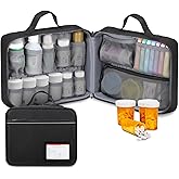 SITHON Pill Bottle Organizer Medicine Storage Bag Medication Travel Carrying Case Manager with Handle, Fixed Pockets for Medications, Vitamins, Medical Supplies, Black