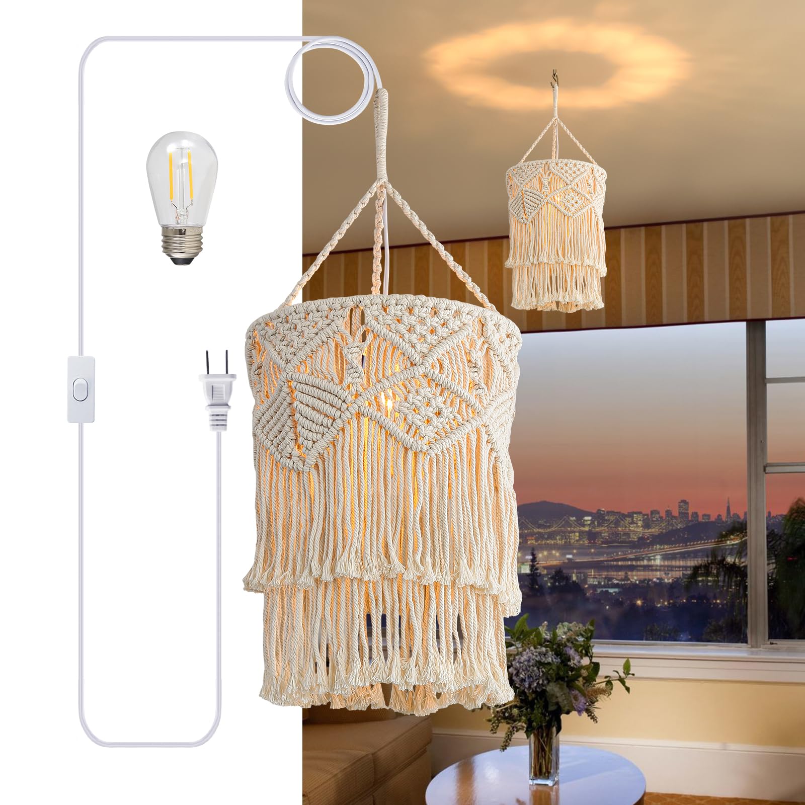 Bioaqua Boho Lamp Shade,Boho Hanging Lamp Handmade