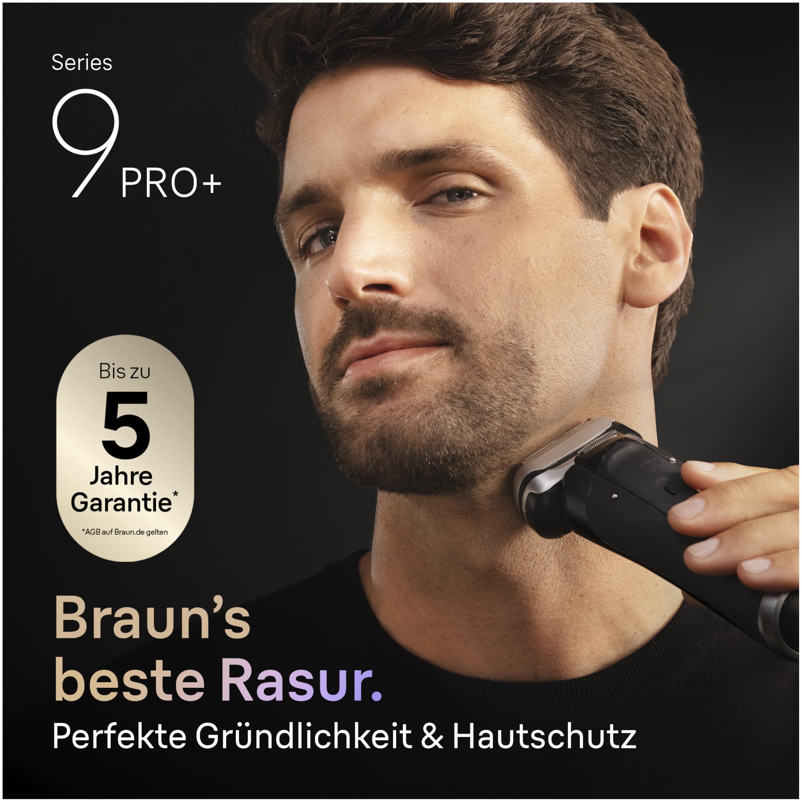 Braun Series 9 PRO+ Elektrorasierer Herren, 5+1 Ultradünne Präzisionsklingen, Pro-SensoAdapt, Rasierapparat mit 60 Min. Akku, Ladeständer, Nass- und Trockenrasierer Made in Germany, 9610si, Schwarz 2