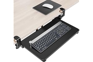 Zontera Ergonomic Mouse & Keyboard Tray Under Desk, Pull Out with Adjustable C-clamp, 20 (25.9 Including Clamps) x 11.8 Inch Slide Out Computer Keyboard Drawer Mouse Tray for Typing, Black