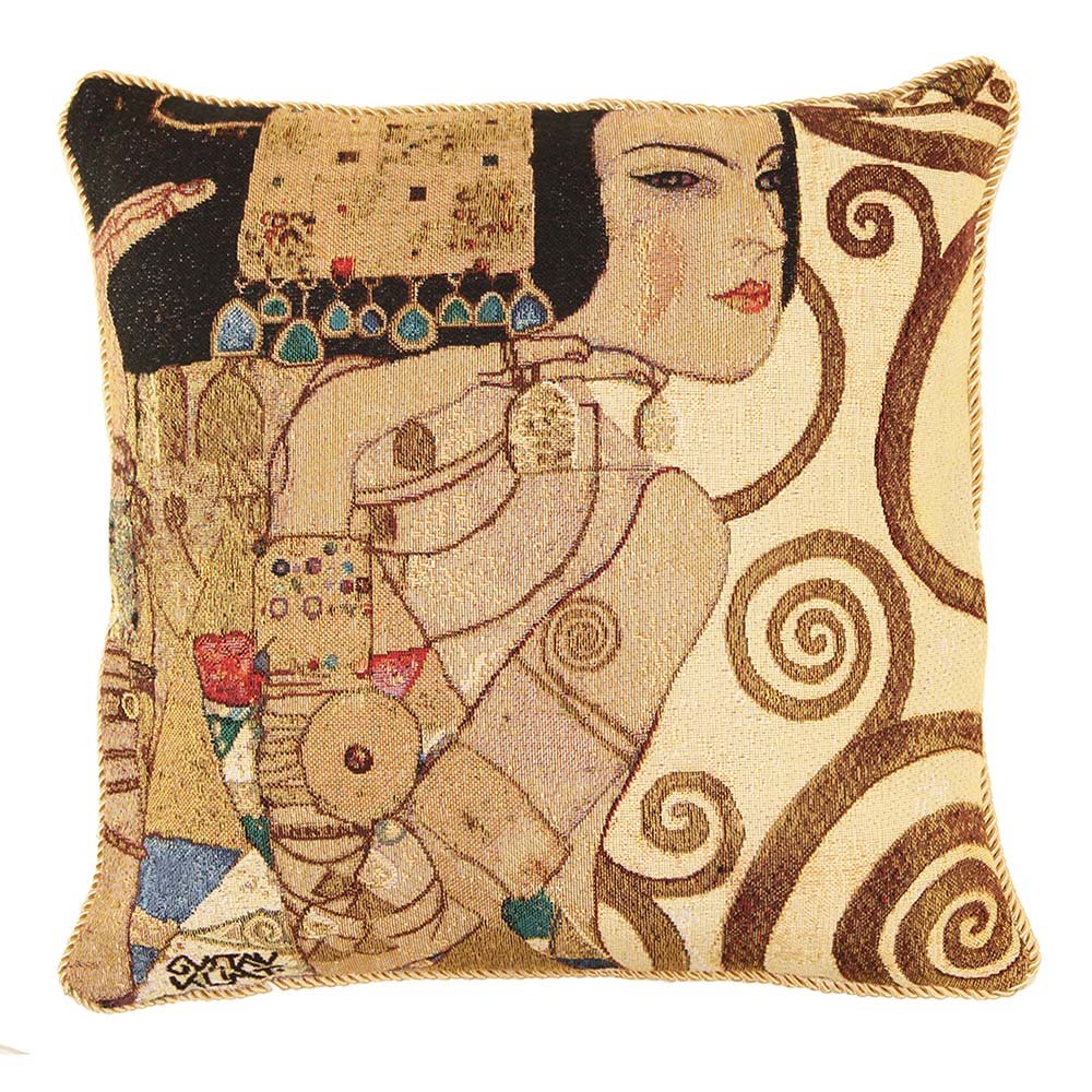 Signare Tapestry Art Cushion Cover Inspired by Gustav Klimt Tree of Life and Kiss (Klimt - Lady, CCOV-ART-KLIMT-1) — image 1