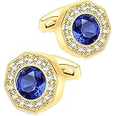 Sogee Crystal Cufflinks for Men Blue/Green/Pink/Purple/Red/White/Colorful Real Gold Plated Elegant Mens Cuff Links for Wedding Party Unique Gift