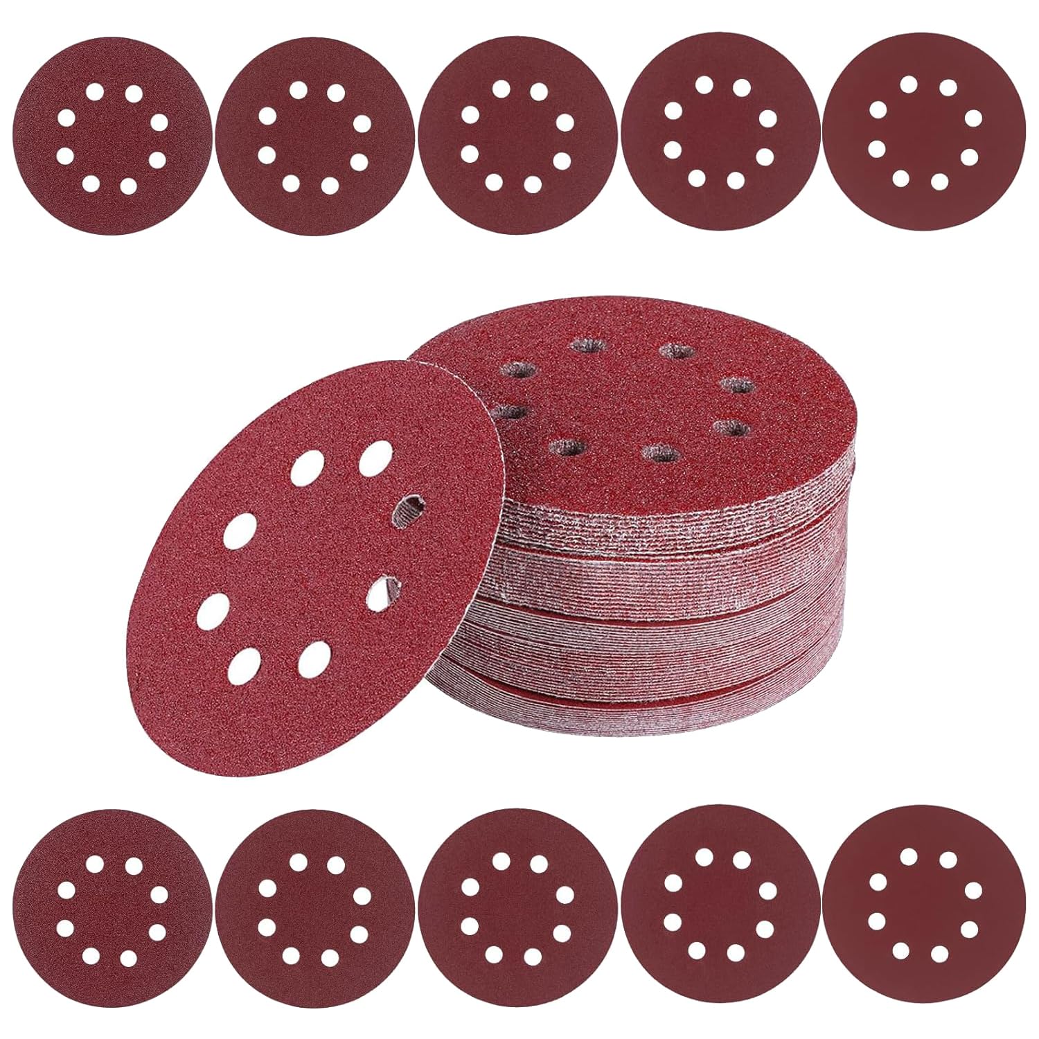 125mm Sanding Discs 100Pcs Orbital Sander Discs Hook and Loop Sanding Pads for Random Orbital Sander, 40/60/80/120/180/240/320/400/600/800 Grits Sanding Discs