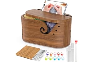 Zingbee Yarn Bowl Set, Acacia Wood Yarn Bowl with Lid and Knitting Accessories, Large Yarn Bowls for Crocheting and Knitting, Crochet Bowl for Knitters(11.2" x 5.9" x 4.9")