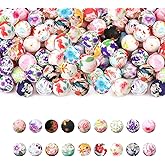 54Pcs Flower Silicone Beads Set 15mm Round Silicone Beads Bulk Floral Print Rubber Focal Bead Flower DIY Crafts Loose Spacer Bead for Pens Keychain Bracelet Necklace Lanyard Making