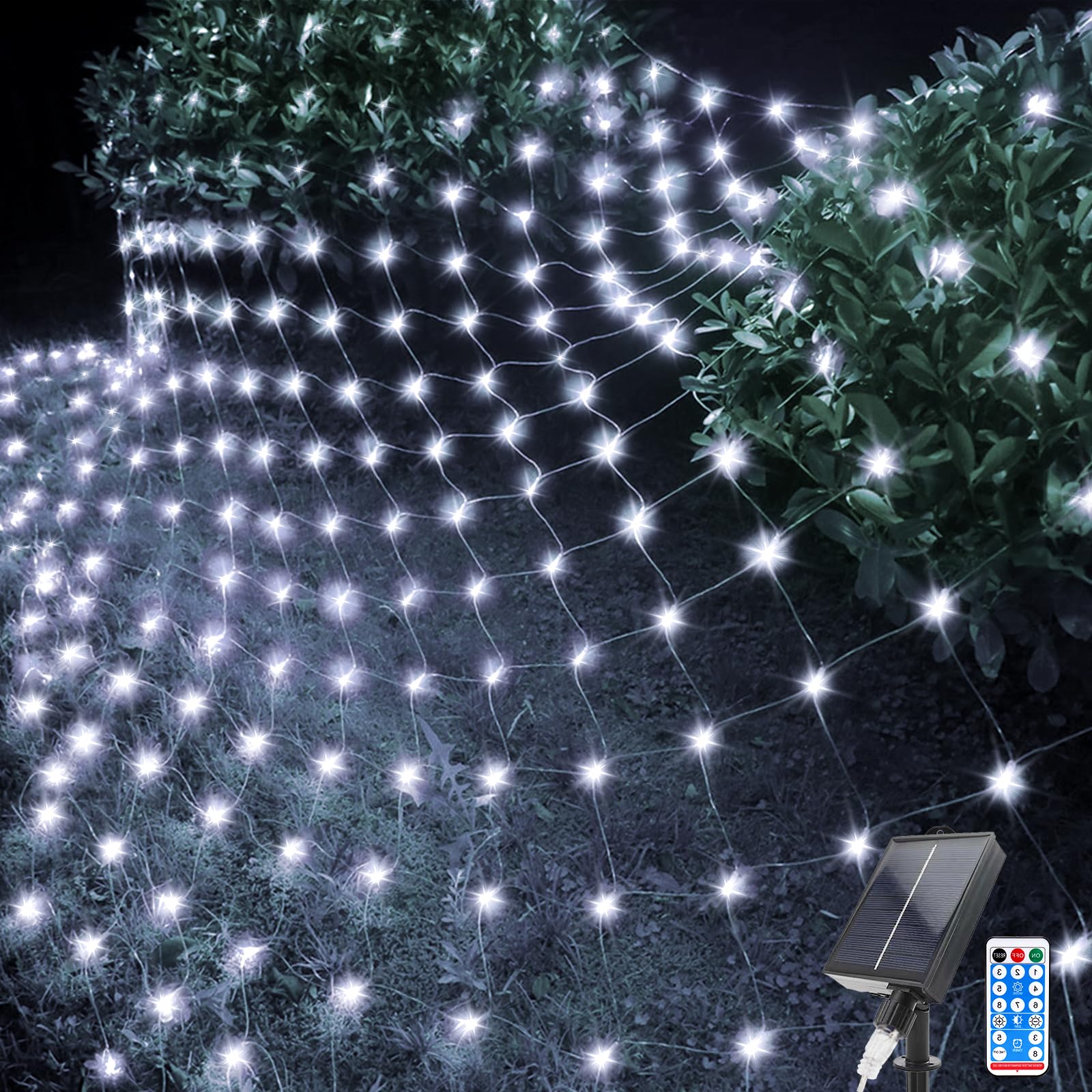 Acxilexy 198 LED Solar Net Lights Outdoor, 6.6 Ft x 9.8 Ft Mesh Fairy Lights with 8 Modes, Remote Control Mesh Fairy Lights, Waterproof Fairy Net Lights for Xmas Tree Lawn Bushes Fence Wall