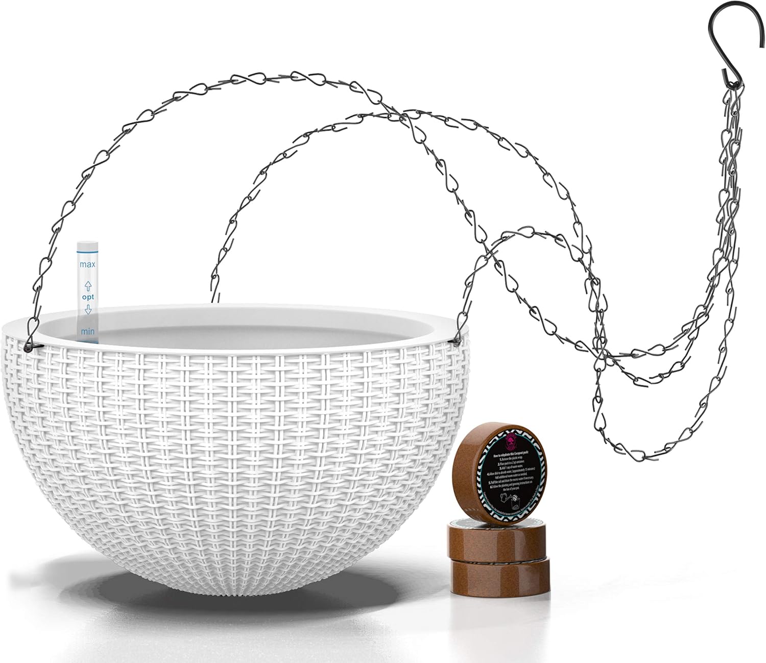 11'' Self Watering Hanging planters for Indoor Plants - Flower Pot with Water Level Indicator for Plants, Hanging pots - Self Watering Planter Plant Pot- Coco Coir - Round 1 Pack – White: Kitchen & Dining