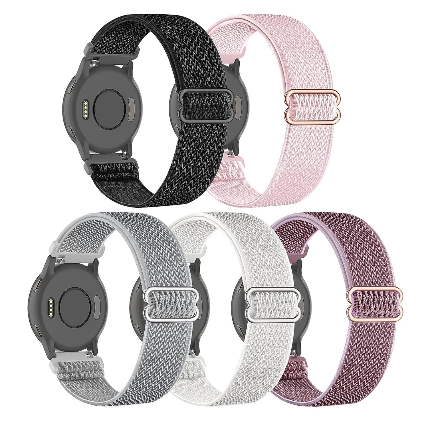 EverAct 5PACK 20mm Elastic Straps Compatible with Garmin Vivoactive 5,Nylon Soft Elastic Fabric Wristband for Venu/Venu 2 Plus/Venu Sq,Forerunner 245/645/55