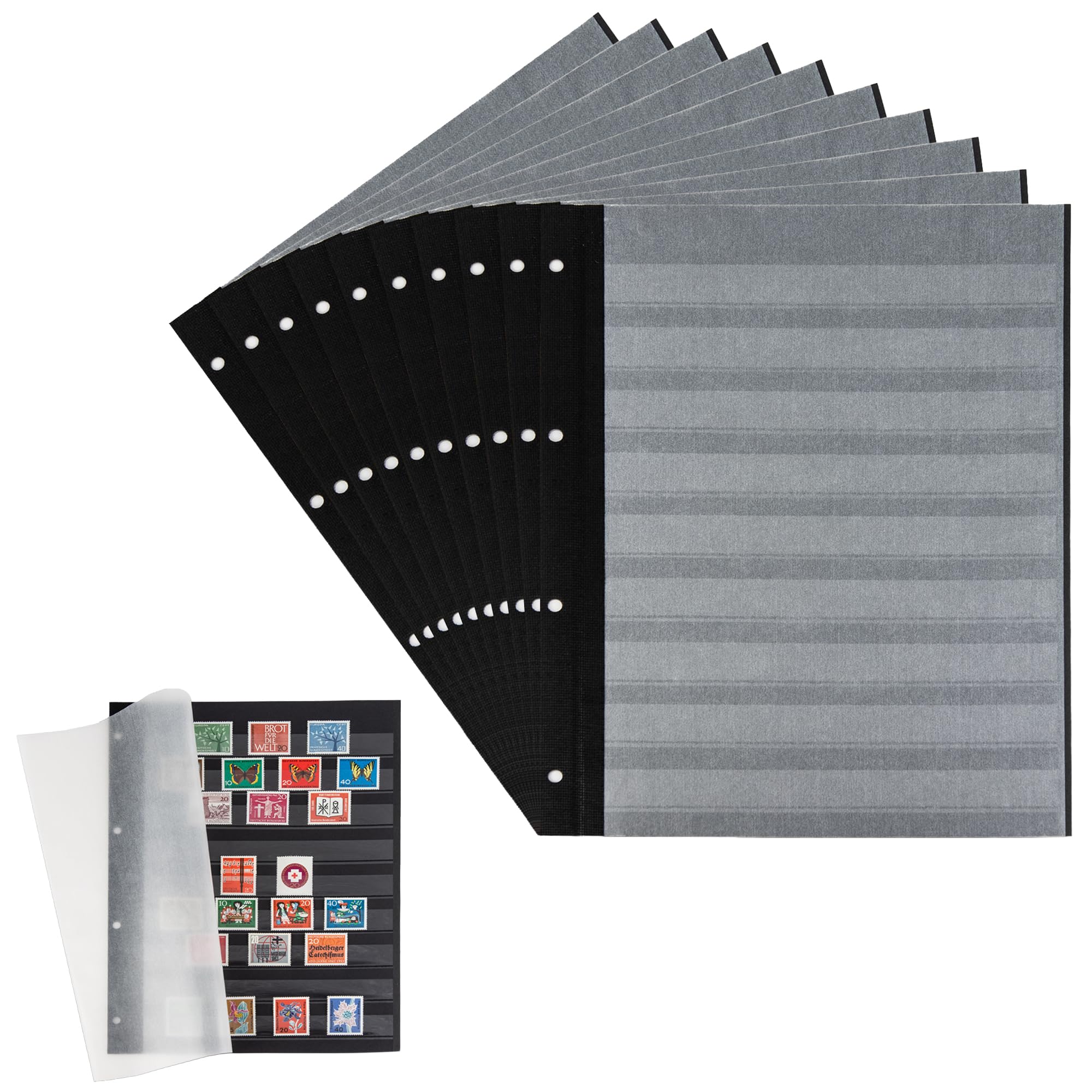 10 Prophila Double Sided Stockbook Pages 9 clear strips black cardboard