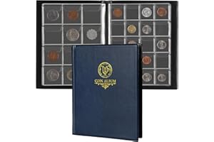 UNCLE PAUL 160 Pockets Coin Album - 10 Sheets Mixed Sizes Coin Holder 45x43/33x33 mm Collecting Grid for Pounds Pence Cents (Blue) CS48160BL